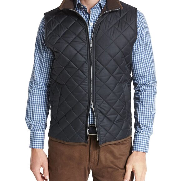 PETER MILLAR | Mens Navy Blue And Brown Hudson Lightweight Quilted Winter Vest M - Picture 1 of 15